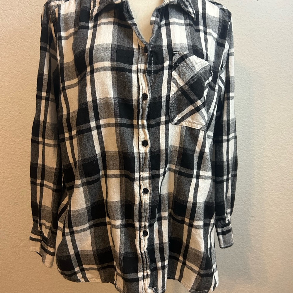 Time and Tru Black & White Plaid Flannel Shirt Size XL - Picture 1 of 10
